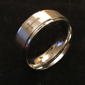 Cross Etched Stainless Steel Comfort Fit Ring
